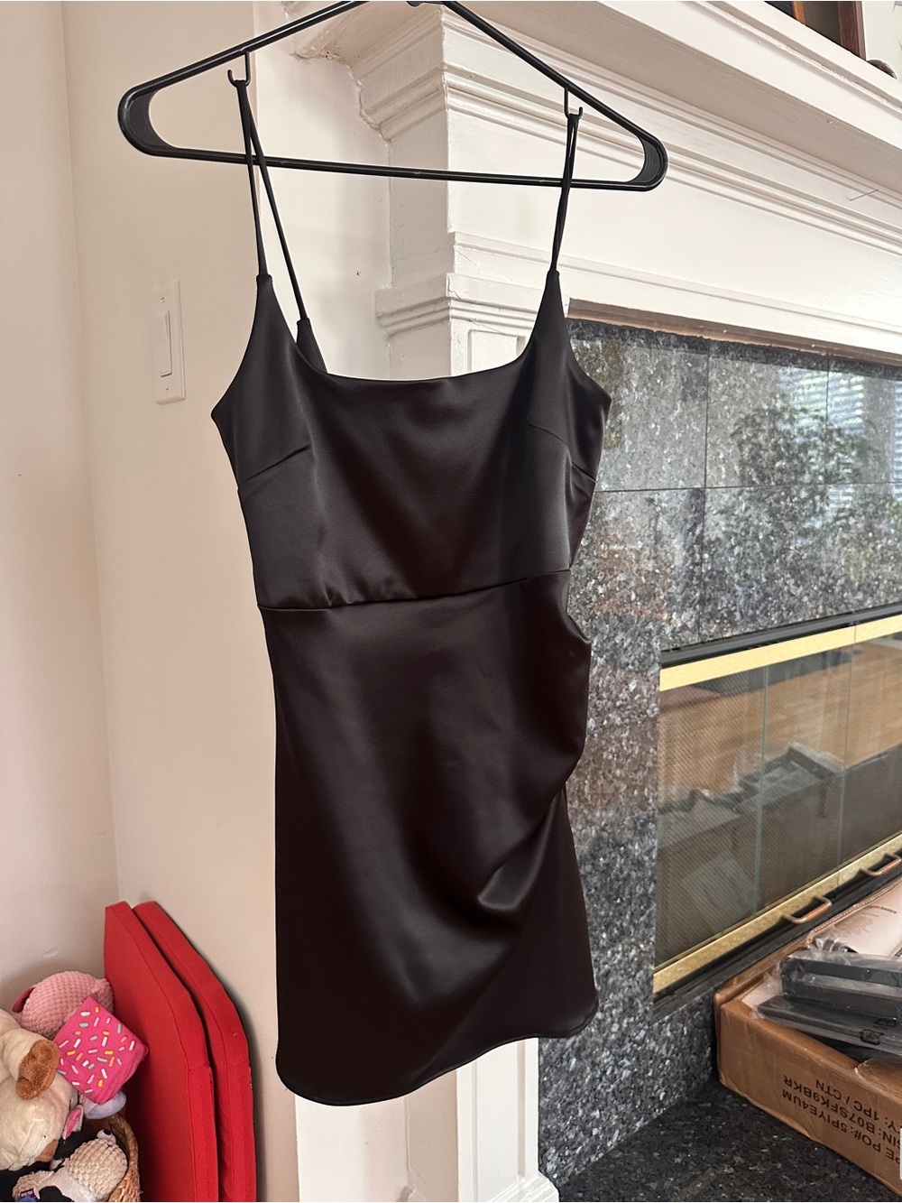 Zara Black Satin Mini Slip Dress with Spaghetti Straps